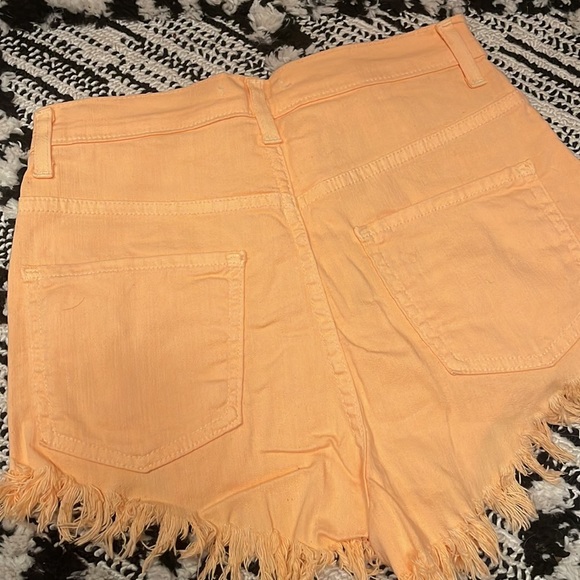 Neon Orange Distressed High Rise Shorts - Picture 7 of 7